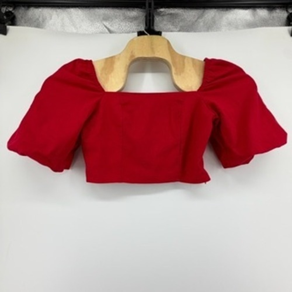 Miami Red Puff Sleeve Smocked Back Crop Top Square Neck JEDSON Womens‎ Size M